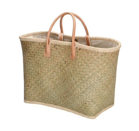 Basttasche 37 x 35 x 23cm in Beige mit Kordelverschluss - leder-accessoires.com