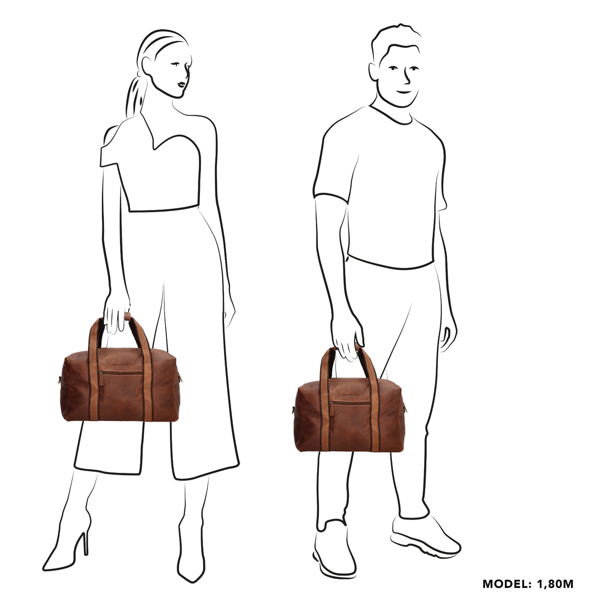 Reisetasche | Weekender 37 x 20 in Cognac aus Leder - leder-accessoires.com
