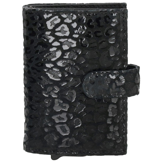 Kartenetui| Safty Wallet 7x10cm in Leo-Optik Schwarz-Metallic mit Druckknopf - leder-accessoires.com