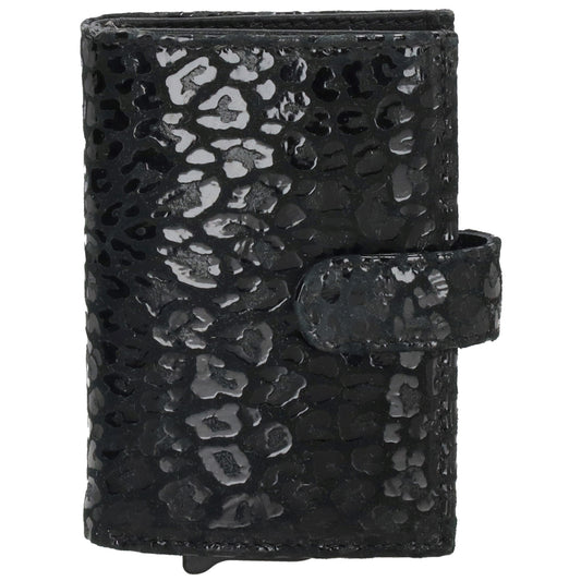 Kartenetui| Safty Wallet 7x10cm in Leo-Optik Schwarz-Metallic mit Druckknopf - leder-accessoires.com