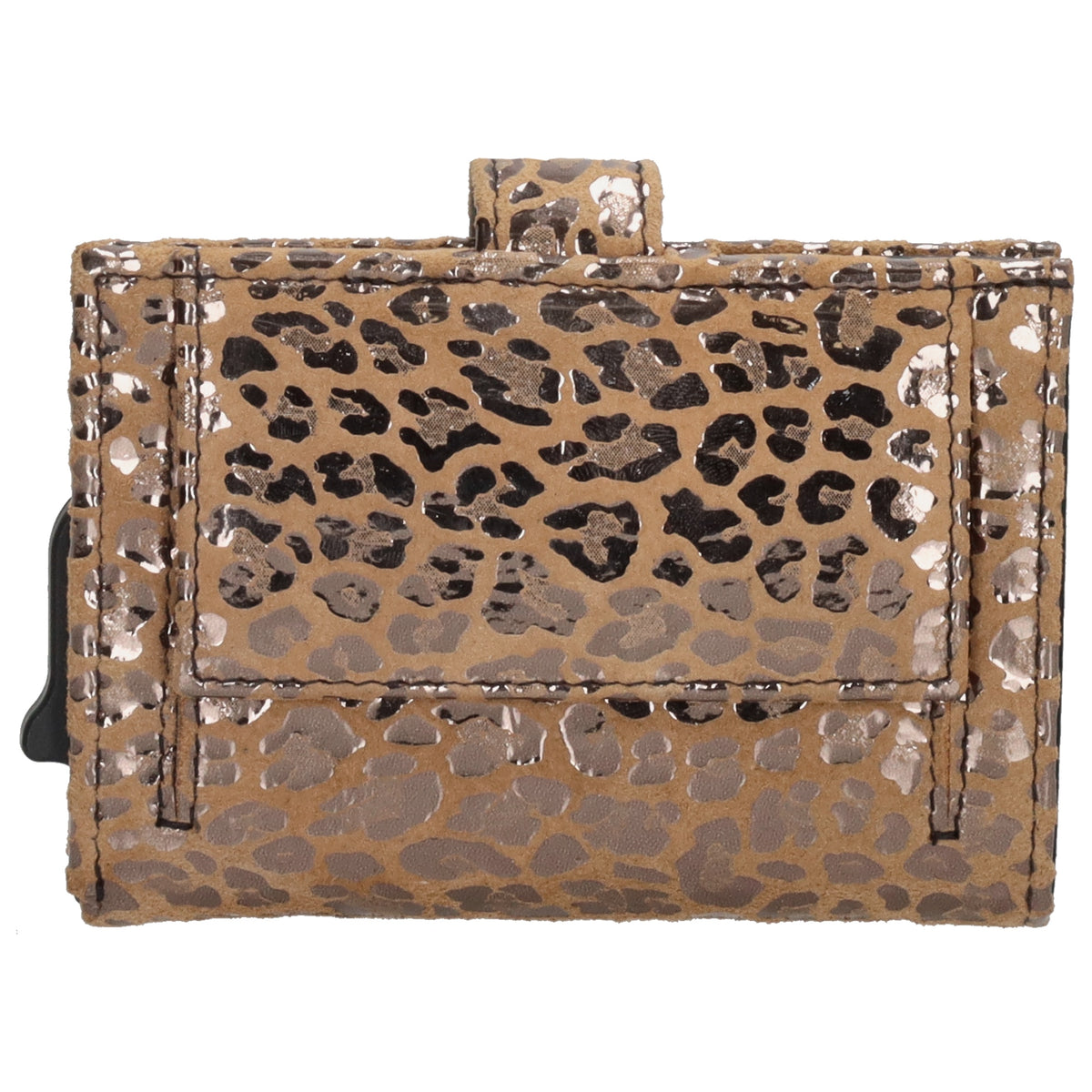 Kartenetui| Safty Wallet 7x10cm in Leo-Optik Beige-Metallic mit Druckknopf - leder-accessoires.com