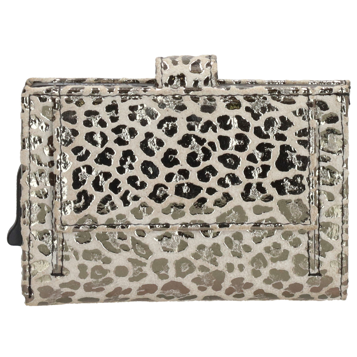 Kartenetui| Safty Wallet 7x10cm in Leo-Optik Weiß-Metallic mit Druckknopf - leder-accessoires.com