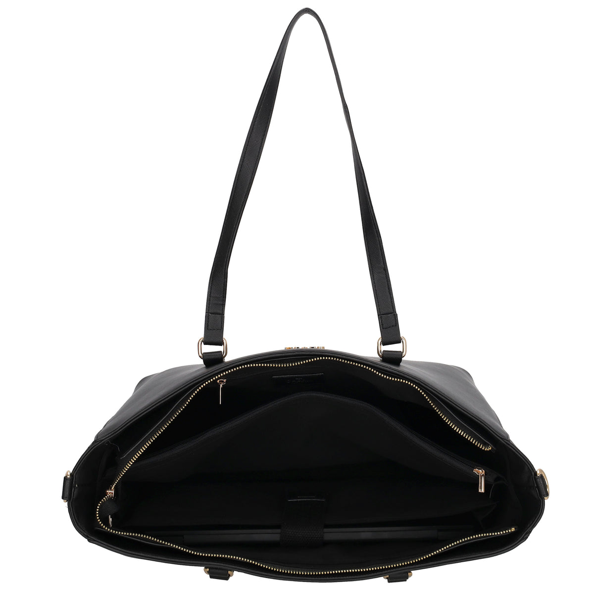 XXL Shopper 45x31cm in Schwarz mit Reißverschluss und Laptopfach - leder-accessoires.com