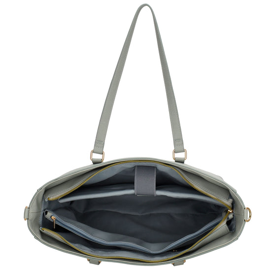 XXL Shopper 45x31cm in Hellgrau mit Reißverschluss und Laptopfach - leder-accessoires.com