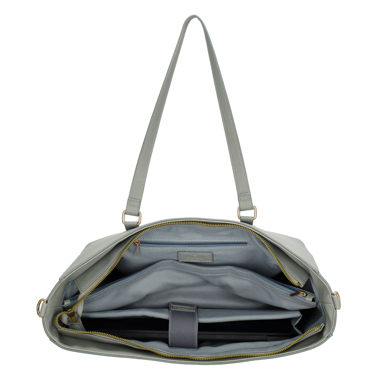 XXL Shopper 45x31cm in Hellgrau mit Reißverschluss und Laptopfach - leder-accessoires.com