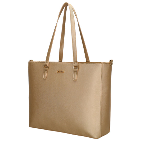 XXL Shopper 45x31cm in Gold mit Reißverschluss und Laptopfach - leder-accessoires.com