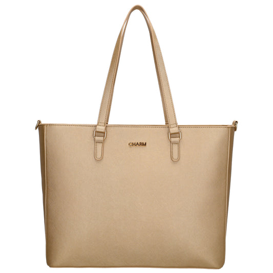XXL Shopper 45x31cm in Gold mit Reißverschluss und Laptopfach - leder-accessoires.com