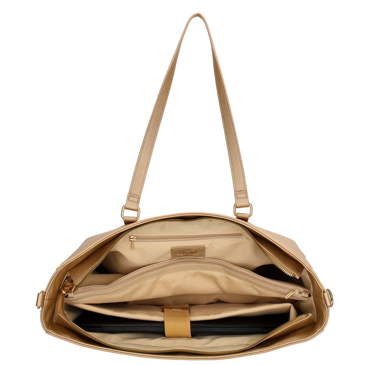 XXL Shopper 45x31cm in Gold mit Reißverschluss und Laptopfach - leder-accessoires.com