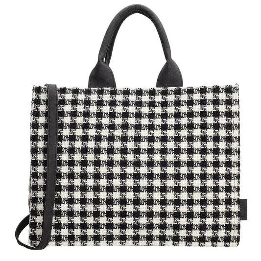 Shopper 41x32cm in Schwarz|Weiß im Pied-de-Poule-Look - leder-accessoires.com