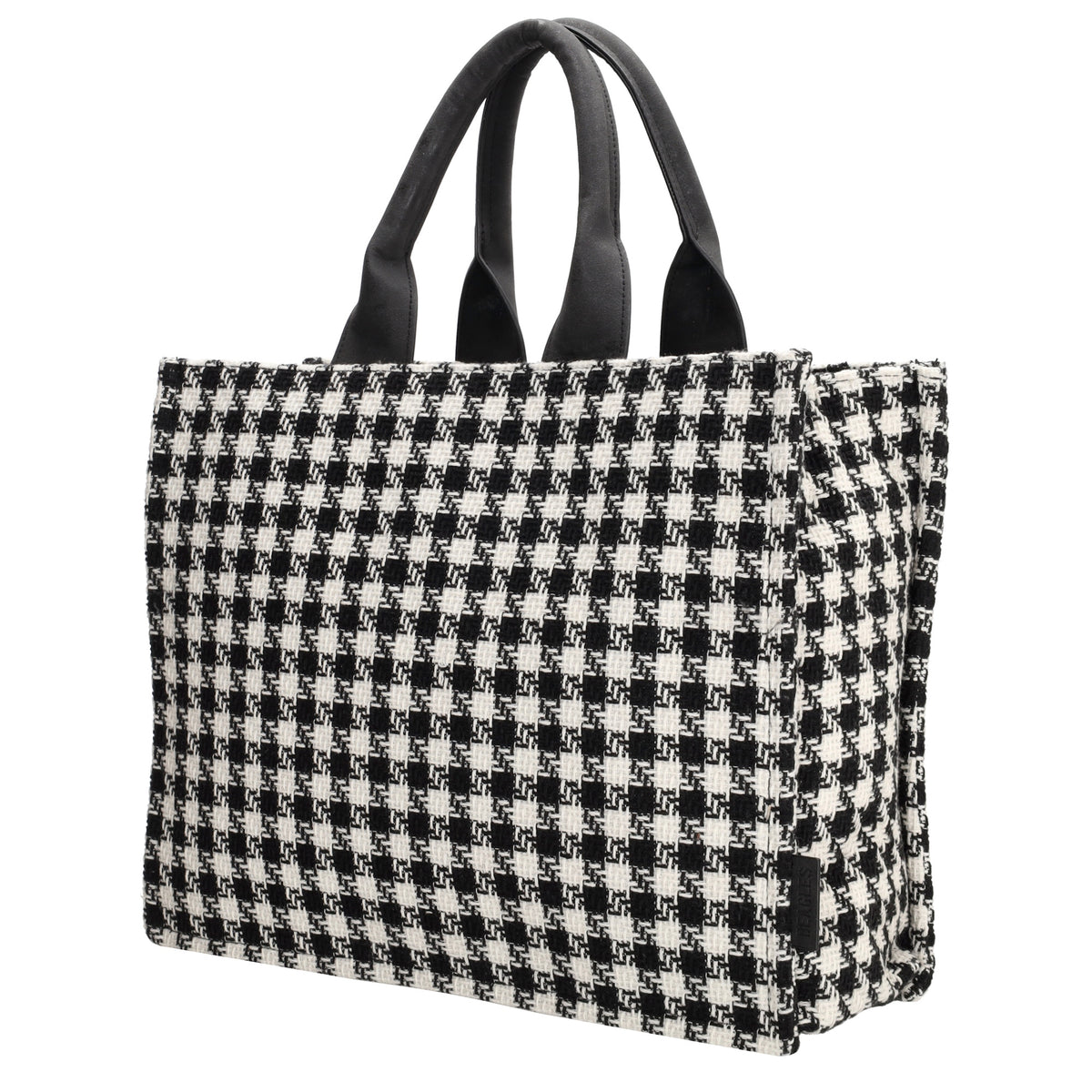 Shopper 41x32cm in Schwarz|Weiß im Pied-de-Poule-Look - leder-accessoires.com
