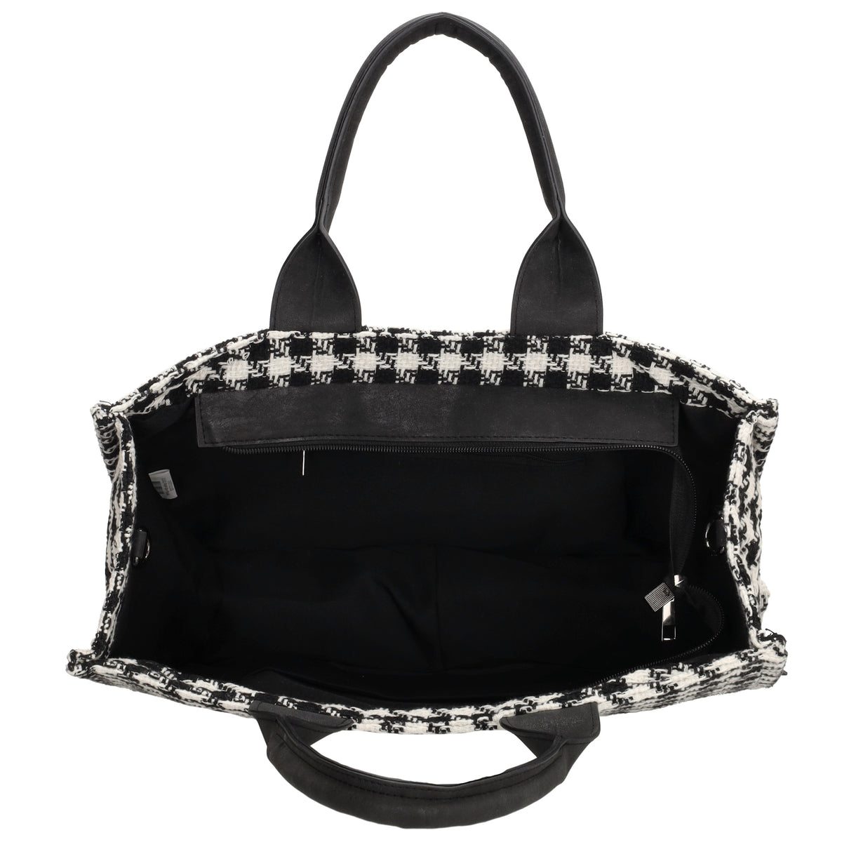 Shopper 41x32cm in Schwarz|Weiß im Pied-de-Poule-Look - leder-accessoires.com