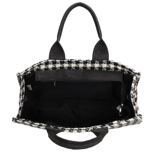 Shopper 41x32cm in Schwarz|Weiß im Pied-de-Poule-Look - leder-accessoires.com