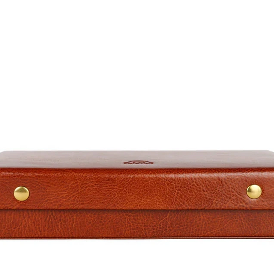 Schmuckdose 29,5 x 20,5m in Cognac mit Deckel und Druckknöpfen - leder-accessoires.com