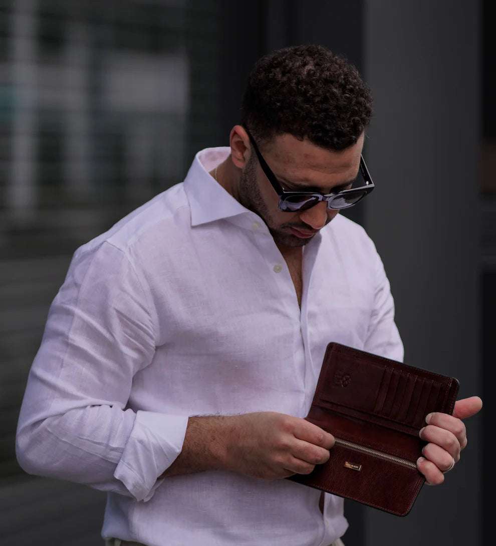 Lederbörse 20,5x10cm in Braun mit Kartenfächer aus Leder - leder-accessoires.com