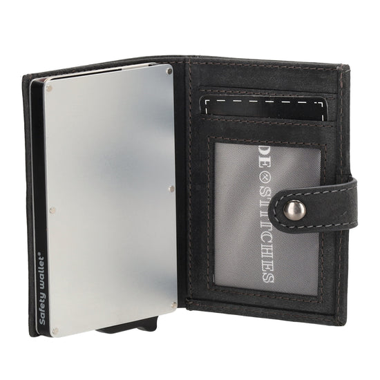Safety Wallet 8x10cm Schwarz mit RFID Schutz kompakt - leder-accessoires.com