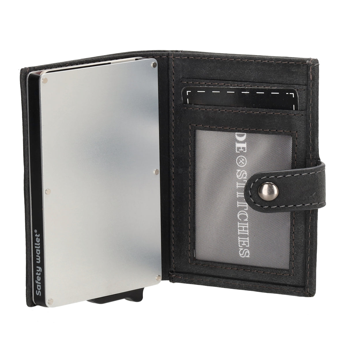 Safety Wallet 8x10cm Schwarz mit RFID Schutz kompakt - leder-accessoires.com