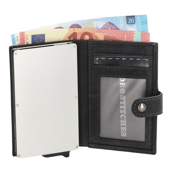 Safety Wallet 8x10cm Schwarz mit RFID Schutz kompakt - leder-accessoires.com