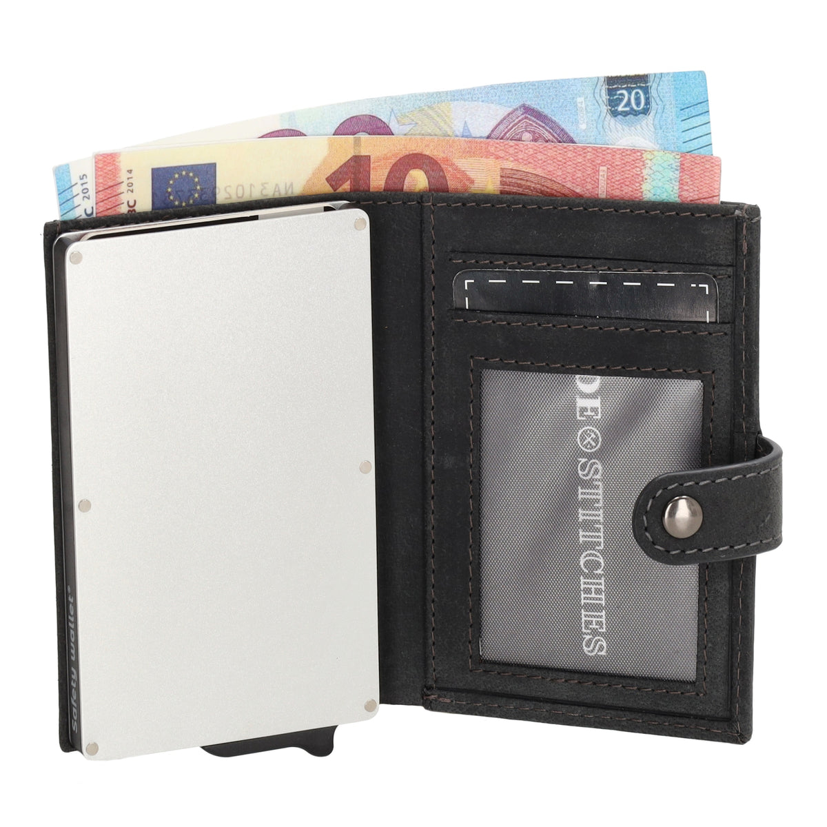 Safety Wallet 8x10cm Schwarz mit RFID Schutz kompakt - leder-accessoires.com