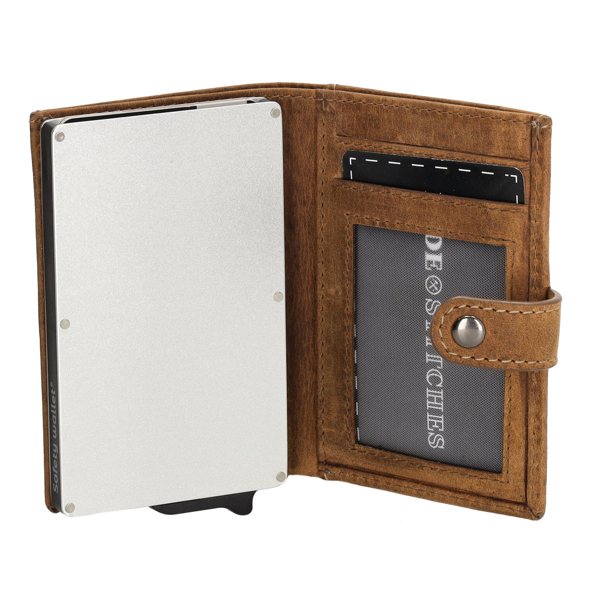 Safety Wallet 8x10cm Cognac kompakt mit RFID Schutz - leder-accessoires.com