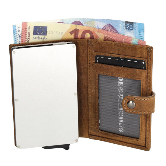 Safety Wallet 8x10cm Cognac kompakt mit RFID Schutz - leder-accessoires.com