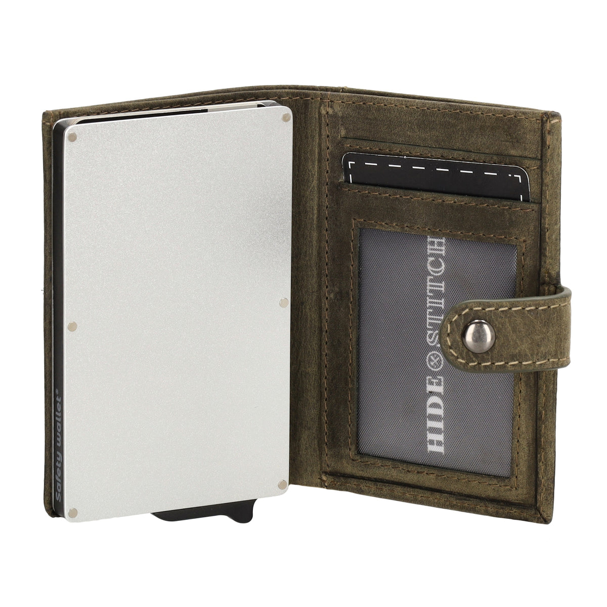 Kartenetui 8x10cm Olivgrün mit Scheinfach und Schutz - leder-accessoires.com
