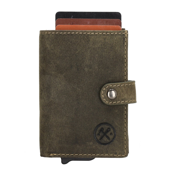 Kartenetui 8x10cm Olivgrün mit Scheinfach und Schutz - leder-accessoires.com