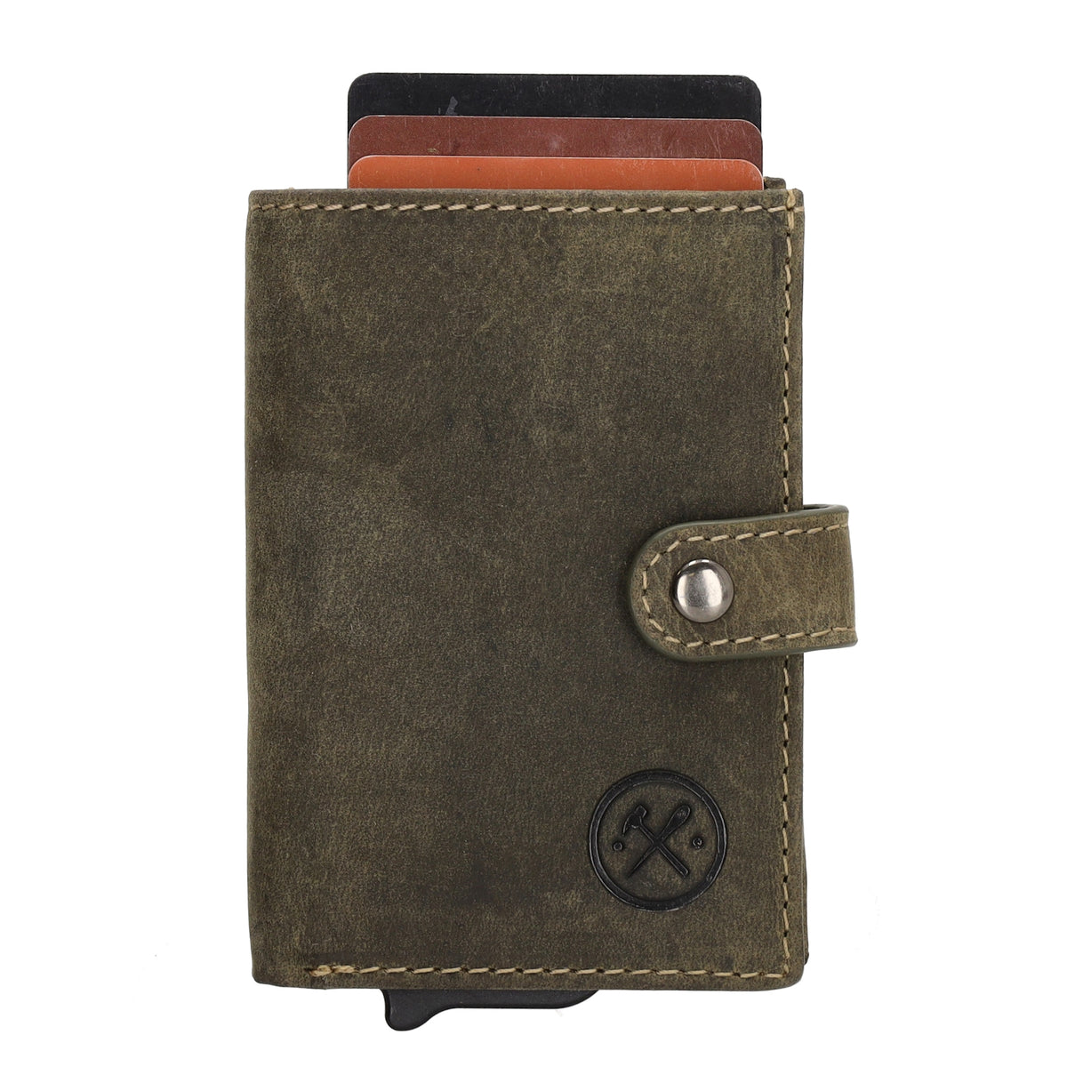 Kartenetui 8x10cm Olivgrün mit Scheinfach und Schutz - leder-accessoires.com
