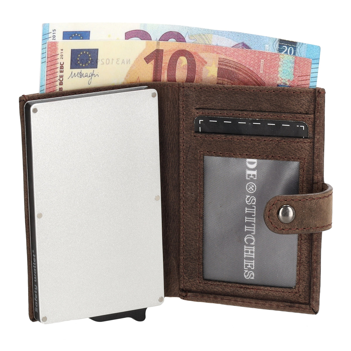 Safety Wallet 8x10cm Dunkelbraun mit RFID Schutz Leder - leder-accessoires.com
