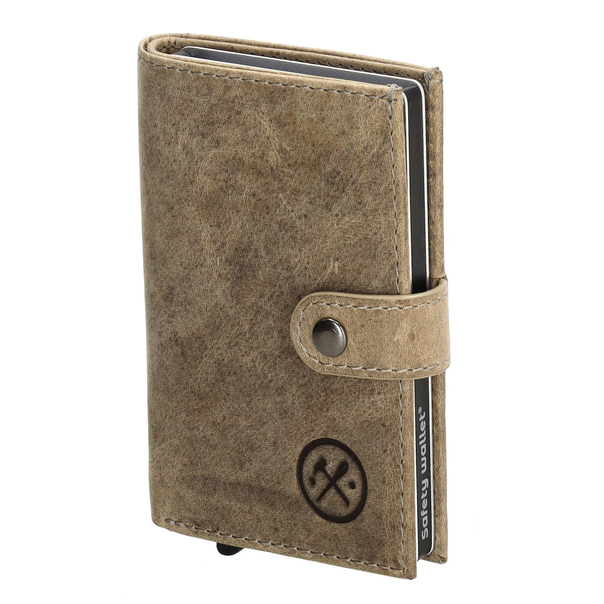 Safety Wallet 8x10cm Sand Slim Leder mit RFID Schutz - leder-accessoires.com