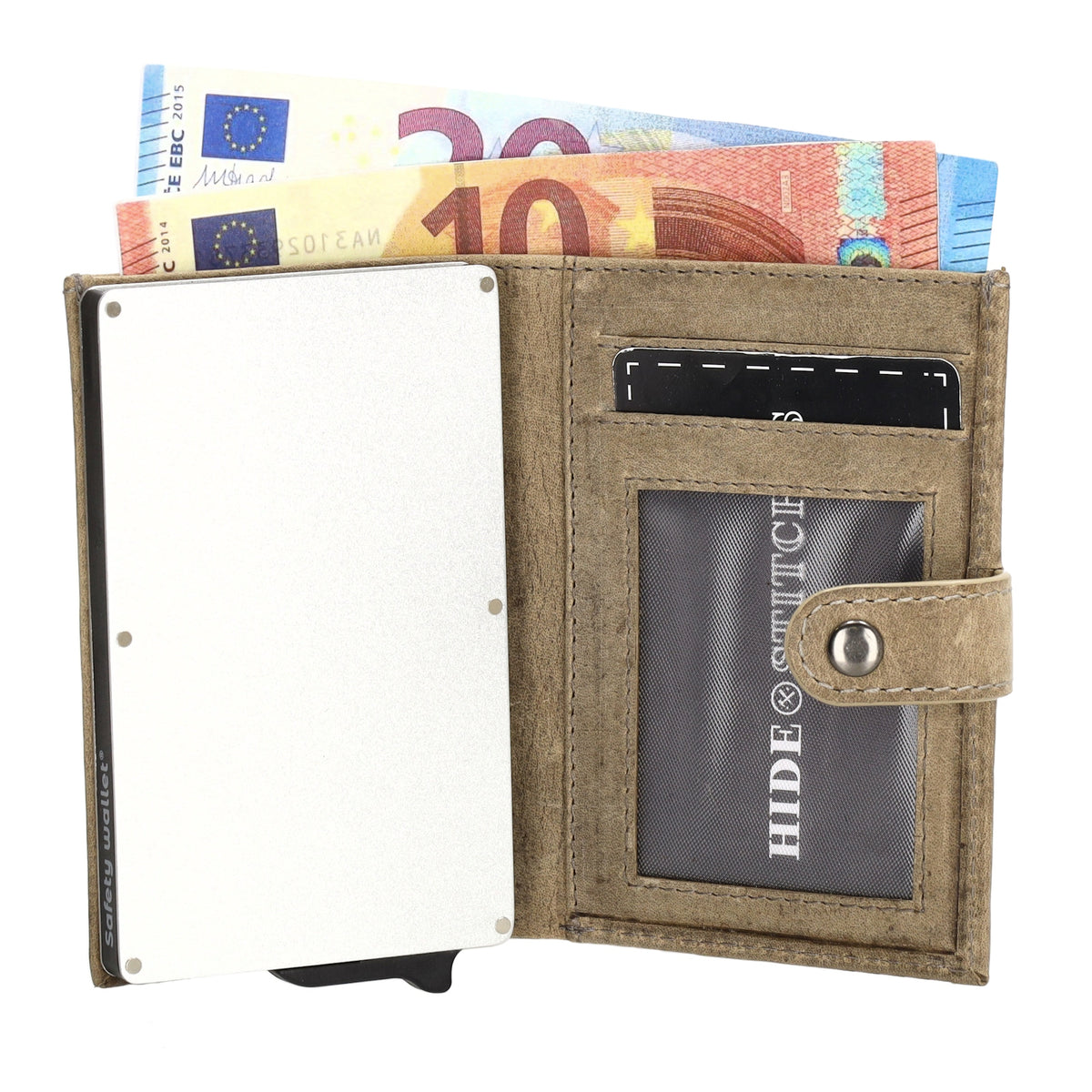 Safety Wallet 8x10cm Sand Slim Leder mit RFID Schutz - leder-accessoires.com
