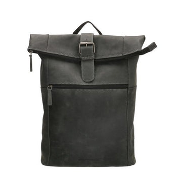 Rolltop Rucksack aus Leder in Schwarz mit Steckschloss - leder-accessoires.com