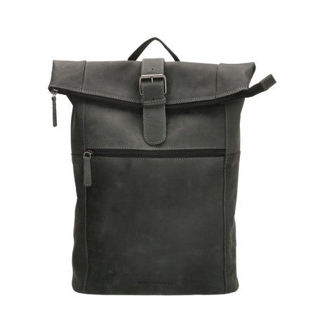 Rolltop Rucksack aus Leder in Schwarz mit Steckschloss - leder-accessoires.com
