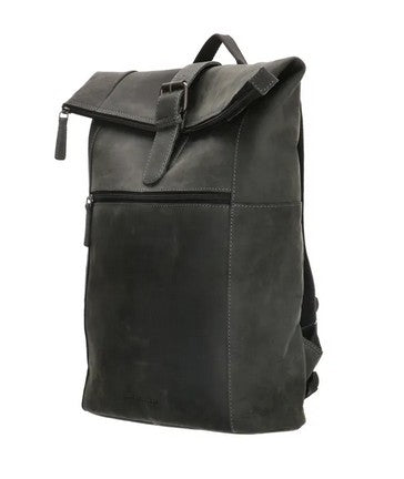 Rolltop Rucksack aus Leder in Schwarz mit Steckschloss - leder-accessoires.com