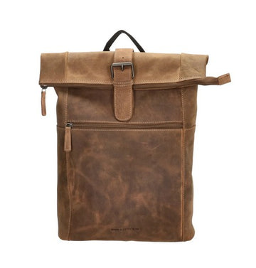 Rolltop Rucksack aus Leder in Cognac mit Steckschloss - leder-accessoires.com
