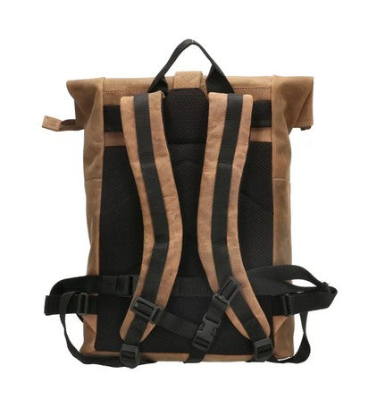 Rolltop Rucksack aus Leder in Cognac mit Steckschloss - leder-accessoires.com