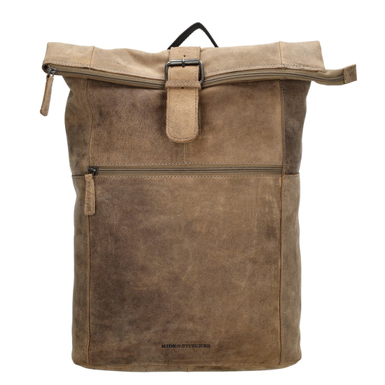Rucksack|Rolltop 41 x 36cm in Beige aus Leder - leder-accessoires.com