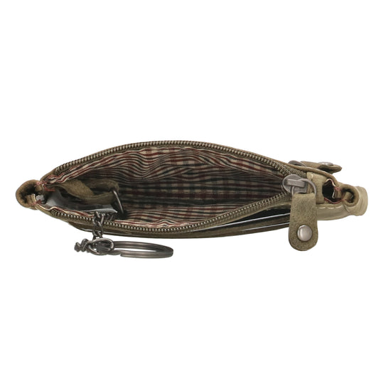 Schlüsseletui 11,5x7,5cm in Olive aus Leder mit Reißverschluss - leder-accessoires.com