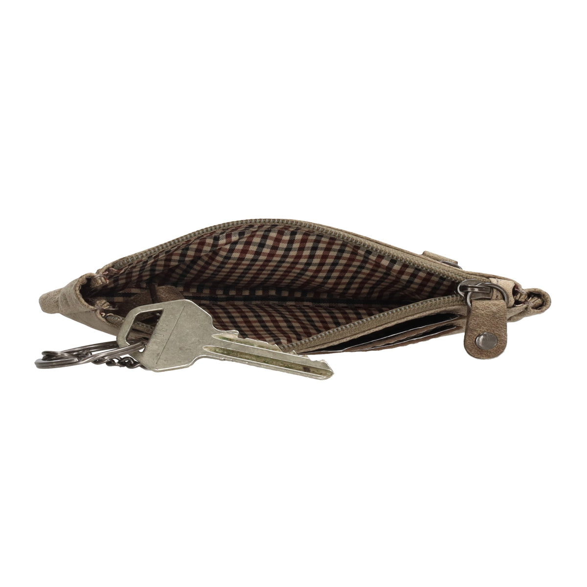 Schlüsseletui 11,5x7,5cm in Beige aus Leder mit Reißverschluss - leder-accessoires.com
