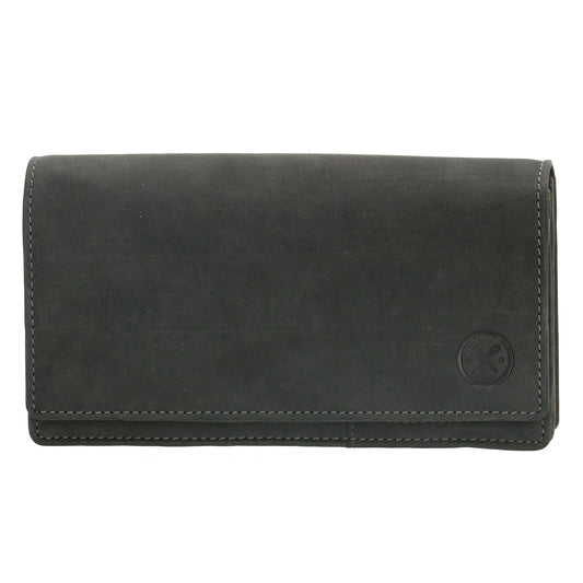 Lederbörse|Handyfähig 15,5x9cm in Schwarz mit Überschlag und RFID-Schutz - leder-accessoires.com
