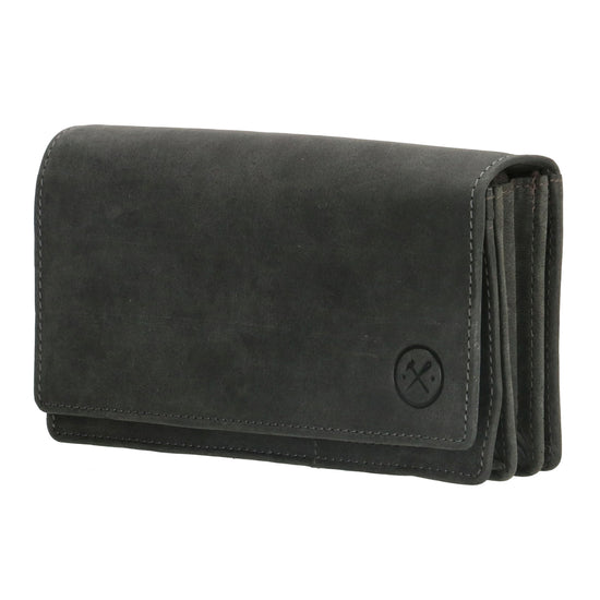 Lederbörse|Handyfähig 15,5x9cm in Schwarz mit Überschlag und RFID-Schutz - leder-accessoires.com