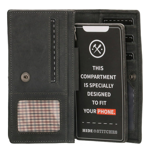 Lederbörse|Handyfähig 15,5x9cm in Schwarz mit Überschlag und RFID-Schutz - leder-accessoires.com