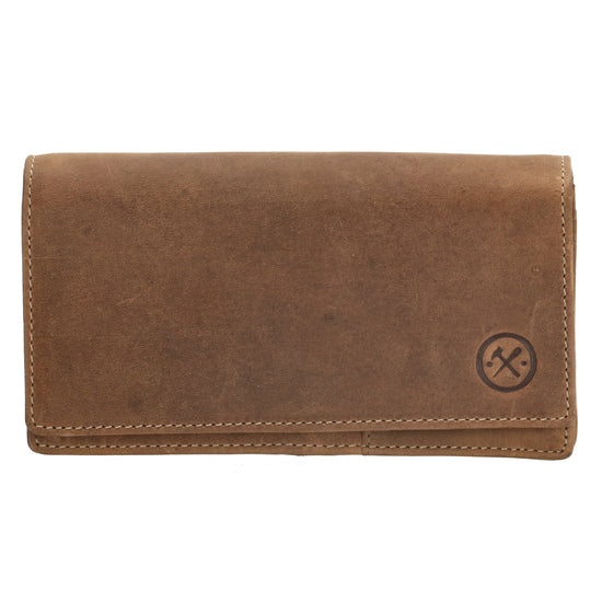 Lederbörse|Handyfähig 15,5x9cm in Cognac mit Überschlag und RFID-Schutz - leder-accessoires.com