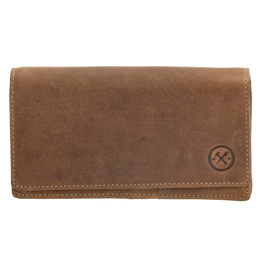 Lederbörse|Handyfähig 15,5x9cm in Cognac mit Überschlag und RFID-Schutz - leder-accessoires.com