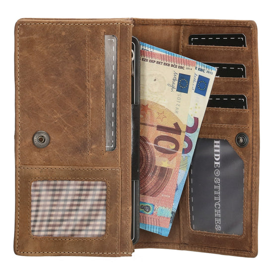 Lederbörse|Handyfähig 15,5x9cm in Cognac mit Überschlag und RFID-Schutz - leder-accessoires.com