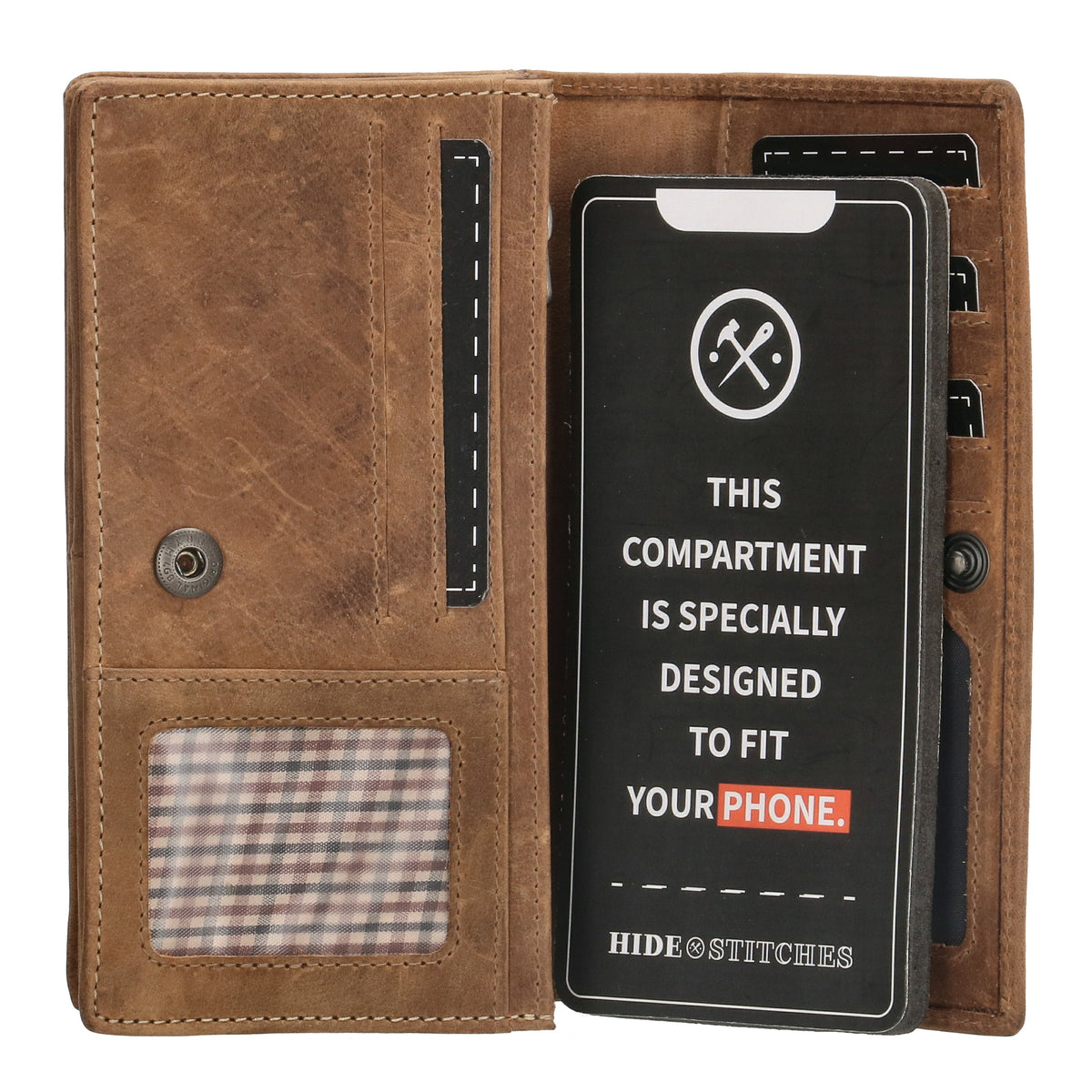 Lederbörse|Handyfähig 15,5x9cm in Cognac mit Überschlag und RFID-Schutz - leder-accessoires.com