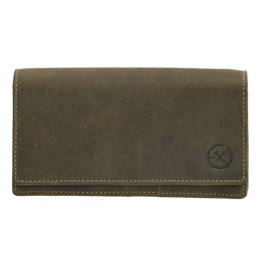 Lederbörse|Handyfähig 15,5x9cm in Oliv mit Überschlag und RFID-Schutz - leder-accessoires.com
