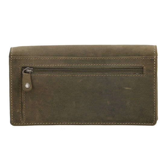 Lederbörse|Handyfähig 15,5x9cm in Oliv mit Überschlag und RFID-Schutz - leder-accessoires.com
