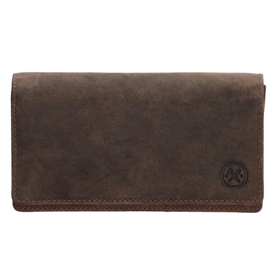 Lederbörse|Handyfähig 15,5x9cm in Braun mit Überschlag und RFID-Schutz - leder-accessoires.com