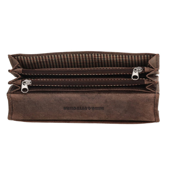 Lederbörse|Handyfähig 15,5x9cm in Braun mit Überschlag und RFID-Schutz - leder-accessoires.com