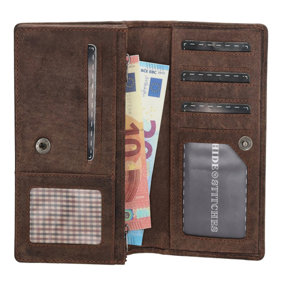 Lederbörse|Handyfähig 15,5x9cm in Braun mit Überschlag und RFID-Schutz - leder-accessoires.com